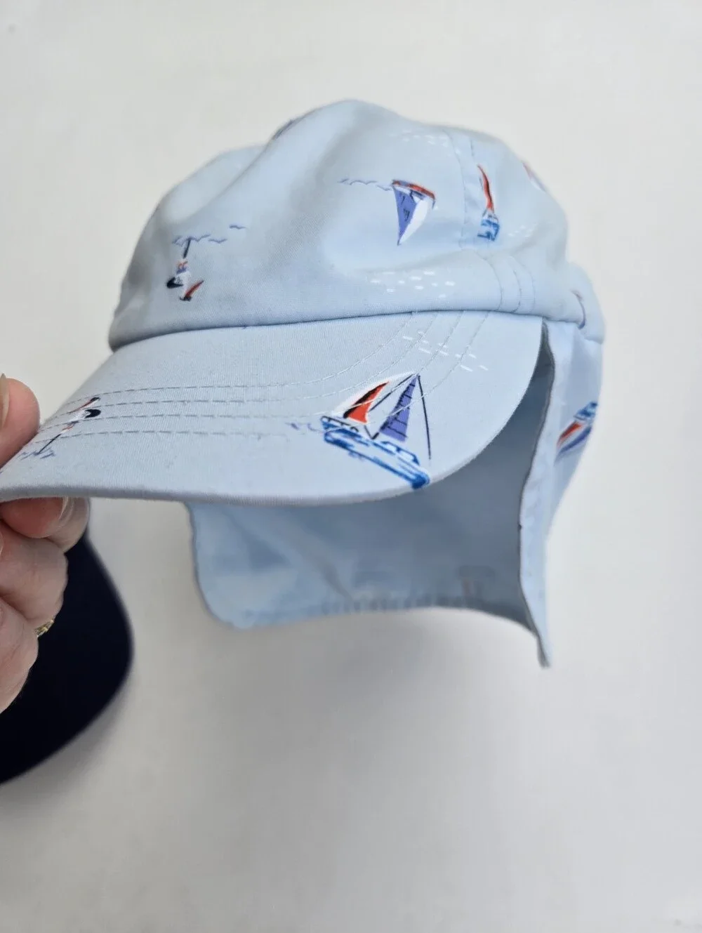 Boys Hats Set of 2 Summer Caps Navy & Light Blue Sailboat Print Swim Cap 12-24m